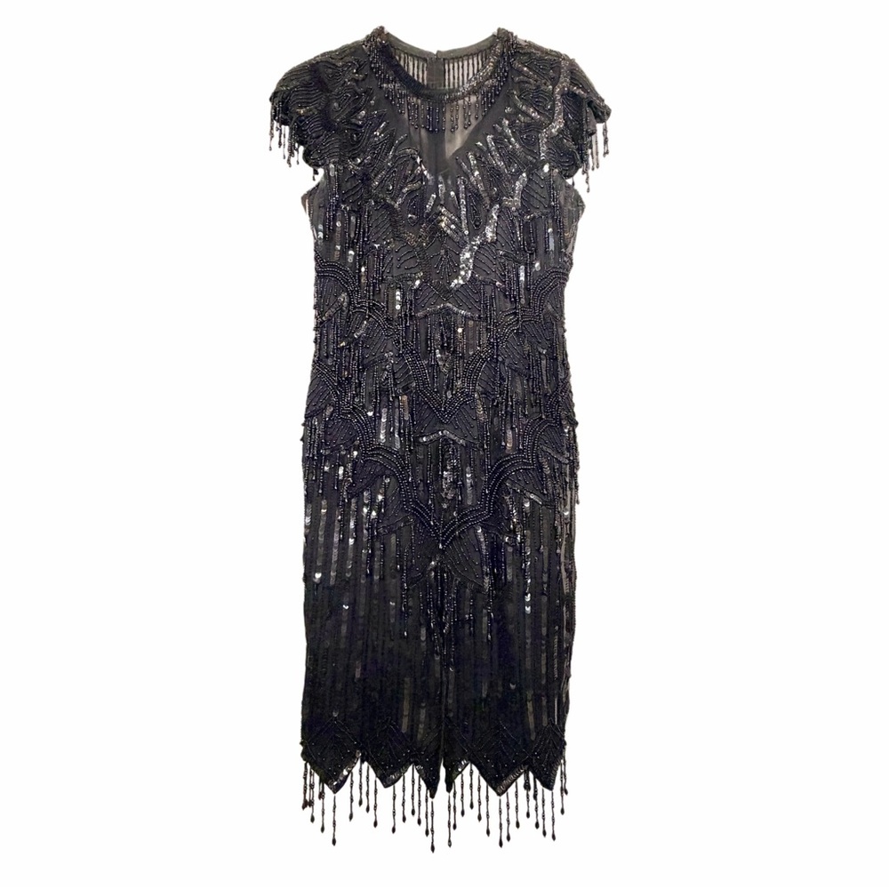 Laurence Kazar Black Beaded Midi Dress